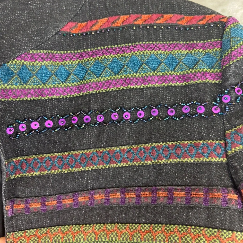 Coldwater Creek Beaded Boho Jacket Women's‎ 12 Black Open Blazer 90s Funky(1348) - Picture 3 of 13